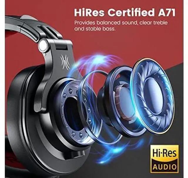 Alt view image 4 of 5 - OneOdio A71 Hi-Res Studio Recording Headphones - Wired Over Ear Headphones with SharePort, Professional Monitoring & Mixing Foldable Headphones with Stereo Sound (Red)