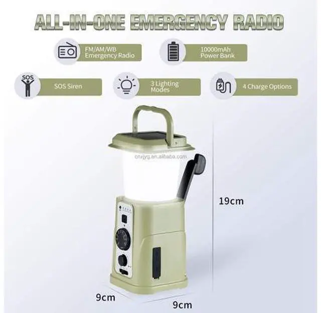 Alt view image 2 of 7 - 10000mAh Outdoor Waterproof Hand Crank Sos Dynamo Radio Solar Lamp Rechargeable Led Camping Lantern With Power Bank Orange
