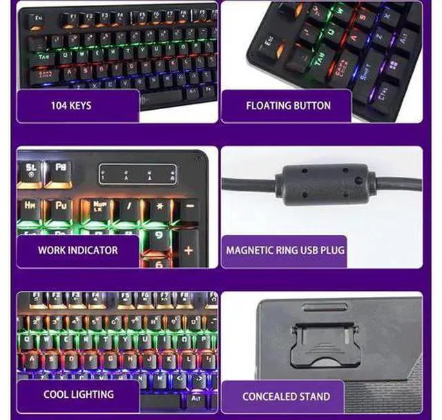Alt view image 6 of 7 - VBESTLIFE 104 Keys Mechanical Keyboard Blue Switch Wired USB Computer Mechanical Keyboard, RGB Backlight Mechanical Keyboard Suspended Keycaps Full Key Gaming Keyboard for Computer,Gaming