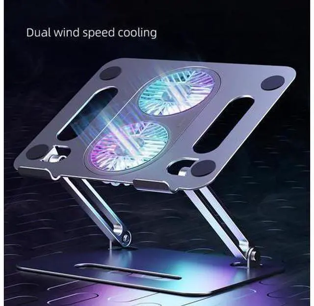 Alt view image 3 of 6 - Height Adjustable Cooling Stand for Laptop Sturdy Desktop Stand Aluminum Dual Fan Cooling for Tablet and Laptop Stands Silver