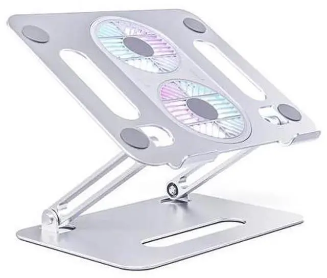Main image of Height Adjustable Cooling Stand for Laptop Sturdy Desktop Stand Aluminum Dual Fan Cooling for Tablet and Laptop Stands Silver