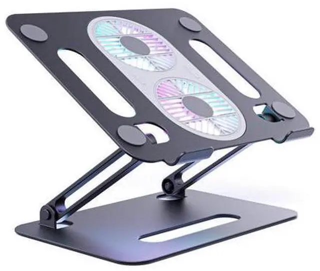 Alt view image 2 of 6 - Height Adjustable Cooling Stand for Laptop Sturdy Desktop Stand Aluminum Dual Fan Cooling for Tablet and Laptop Stands Silver