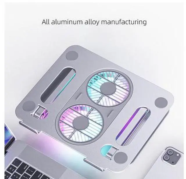 Alt view image 4 of 6 - Height Adjustable Cooling Stand for Laptop Sturdy Desktop Stand Aluminum Dual Fan Cooling for Tablet and Laptop Stands Silver
