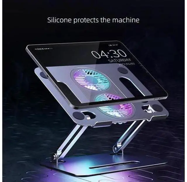 Alt view image 5 of 6 - Height Adjustable Cooling Stand for Laptop Sturdy Desktop Stand Aluminum Dual Fan Cooling for Tablet and Laptop Stands Silver
