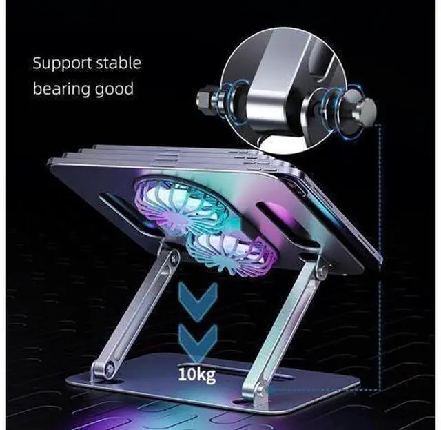 Alt view image 6 of 6 - Height Adjustable Cooling Stand for Laptop Sturdy Desktop Stand Aluminum Dual Fan Cooling for Tablet and Laptop Stands Silver