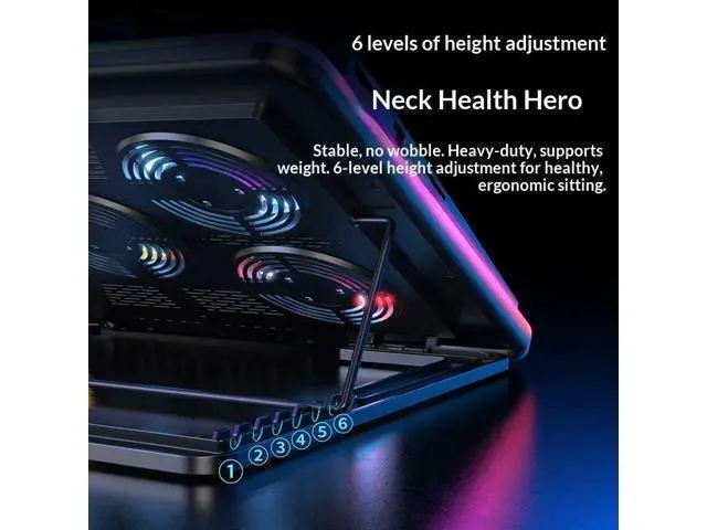 Alt view image 3 of 4 - Metal Laptop Cooling Pad with 5 Air Cooled Fans RGB Lighting Effects for 17 Inch Gaming Laptops