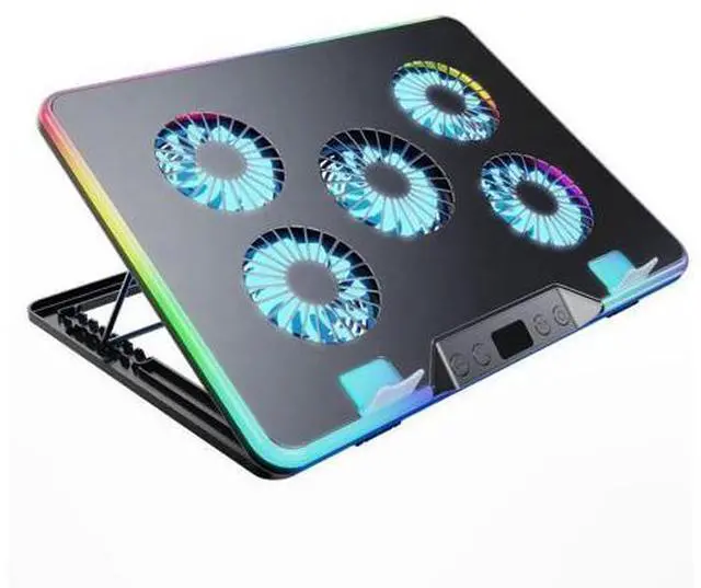 Alt view image 2 of 4 - Metal Laptop Cooling Pad with 5 Air Cooled Fans RGB Lighting Effects for 17 Inch Gaming Laptops