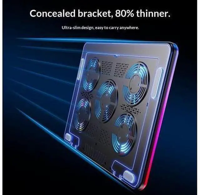 Alt view image 4 of 4 - Metal Laptop Cooling Pad with 5 Air Cooled Fans RGB Lighting Effects for 17 Inch Gaming Laptops