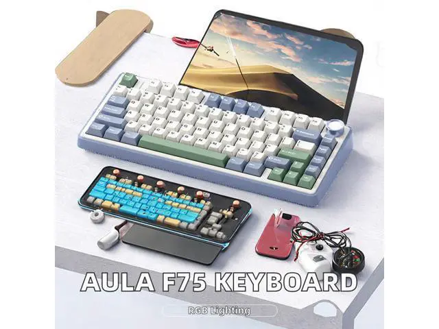 Alt view image 3 of 4 - F75 RGB LED 75% Wired & 2.4G Wireless Gaming Keyboard OEM Logo Custom PBT Mechanical Switch Kailh for New PC Desktop Users Black Reef reaper axis