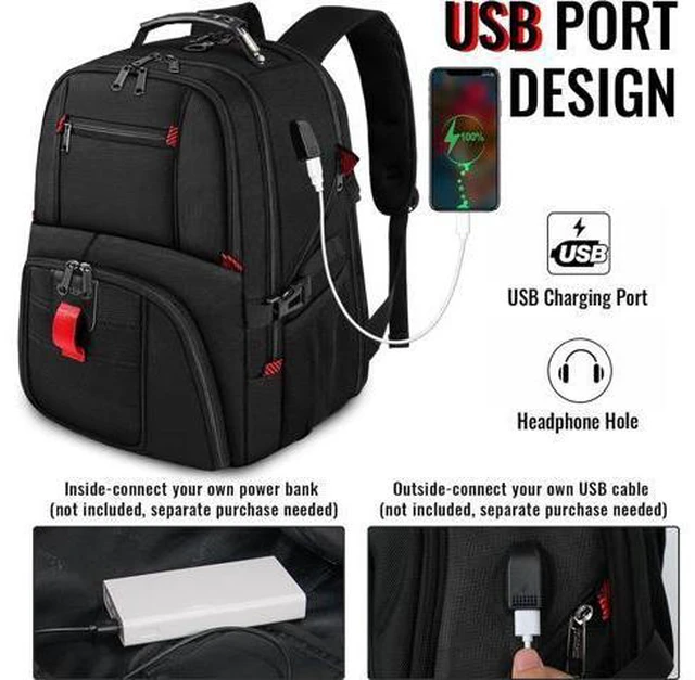 Alt view image 3 of 7 - 18.4 Laptop Large Backpacks Fit Most 18 Inch Laptop with USB Charger Port TSA Friendly Flight Approved Weekend Carry on Backpack with Luggage Strap for Men and Women Black