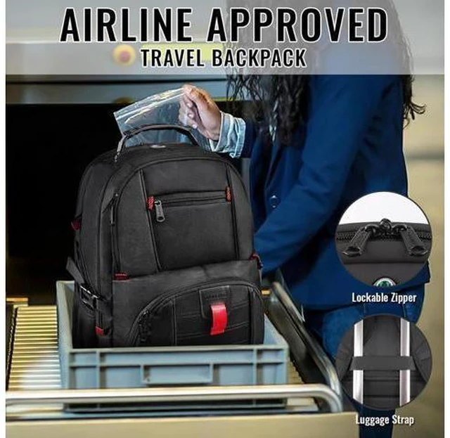 Alt view image 5 of 7 - 18.4 Laptop Large Backpacks Fit Most 18 Inch Laptop with USB Charger Port TSA Friendly Flight Approved Weekend Carry on Backpack with Luggage Strap for Men and Women Black