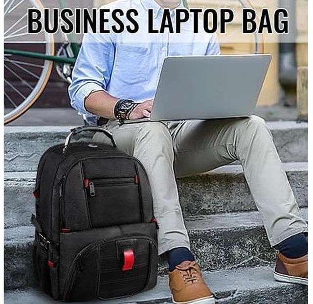 Alt view image 4 of 7 - 18.4 Laptop Large Backpacks Fit Most 18 Inch Laptop with USB Charger Port TSA Friendly Flight Approved Weekend Carry on Backpack with Luggage Strap for Men and Women Black