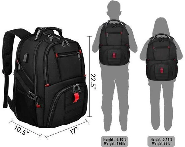 Alt view image 7 of 7 - 18.4 Laptop Large Backpacks Fit Most 18 Inch Laptop with USB Charger Port TSA Friendly Flight Approved Weekend Carry on Backpack with Luggage Strap for Men and Women Black