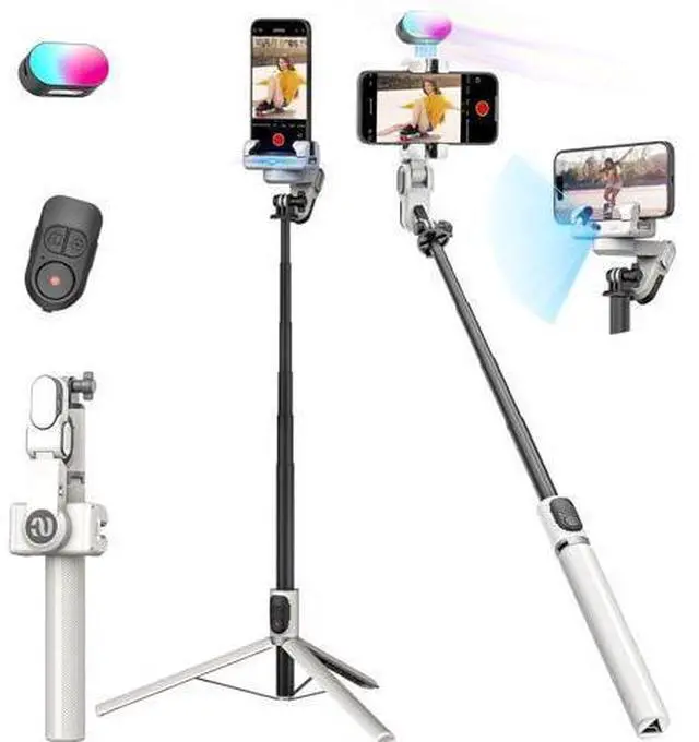 Main image of Smartphone Gimbal Stabilizer, Smart Face Tracking Tripod Without APP - 4 in 1 Cellphone Gimbal Stabilizer for iPhone&Android Extended 108cm Rod with RGB Fill Light,M2PRO White