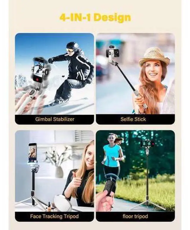 Alt view image 3 of 6 - Smartphone Gimbal Stabilizer, Smart Face Tracking Tripod Without APP - 4 in 1 Cellphone Gimbal Stabilizer for iPhone&Android Extended 108cm Rod with RGB Fill Light,M2PRO White