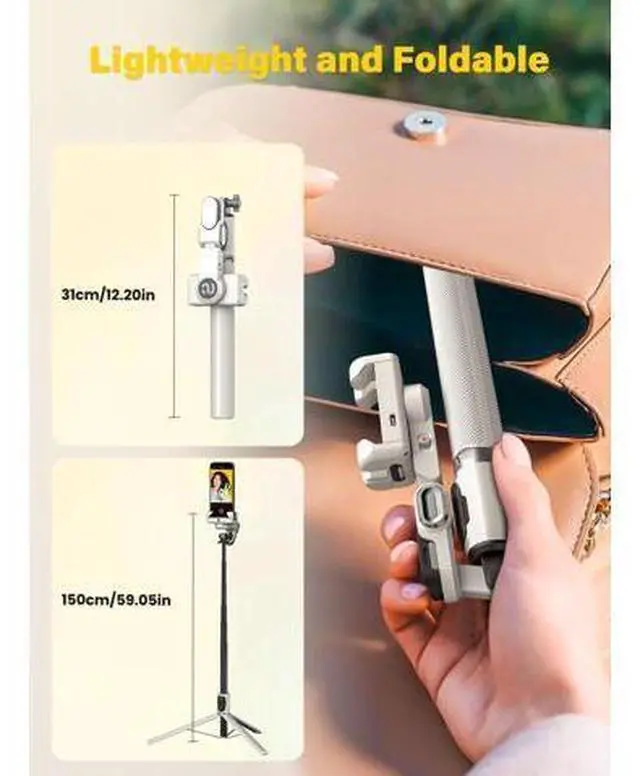 Alt view image 6 of 6 - Smartphone Gimbal Stabilizer, Smart Face Tracking Tripod Without APP - 4 in 1 Cellphone Gimbal Stabilizer for iPhone&Android Extended 108cm Rod with RGB Fill Light,M2PRO White