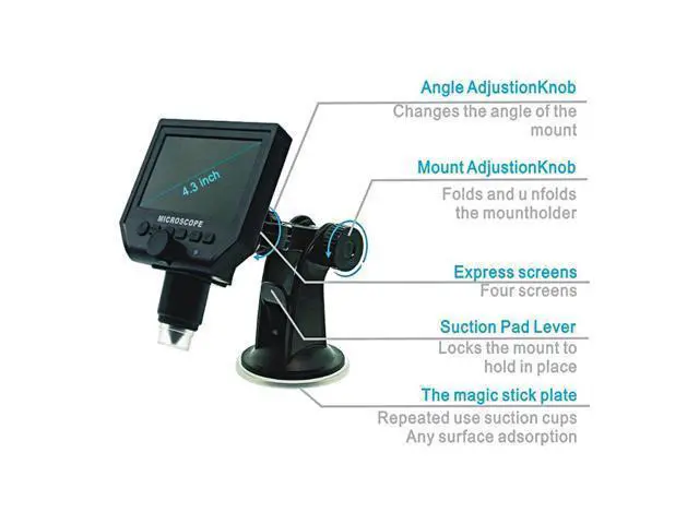 Alt view image 2 of 7 - 1-600x 3.6MP USB Digital Electronic Microscope Portable 8 LED VGA Microscope With 4.3" HD OLED Screen