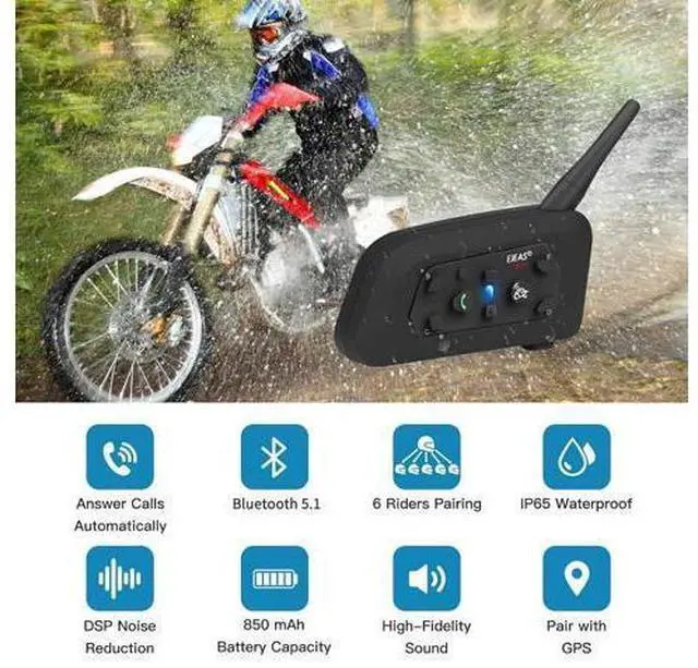 Alt view image 2 of 5 - EJEAS V6 Pro Motorcycle Helmet Bluetooth Intercom, 2-Way 1200M Motorcycle Bluetooth Headset Universal Communication System with Noise Cancellation and Waterproof for Dirt Bike/ATV/Snowmobile (1PC)