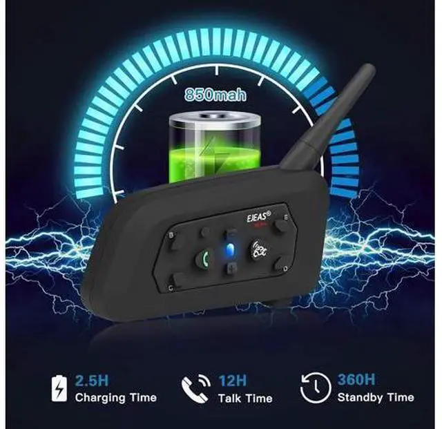 Alt view image 5 of 5 - EJEAS V6 Pro Motorcycle Helmet Bluetooth Intercom, 2-Way 1200M Motorcycle Bluetooth Headset Universal Communication System with Noise Cancellation and Waterproof for Dirt Bike/ATV/Snowmobile (1PC)