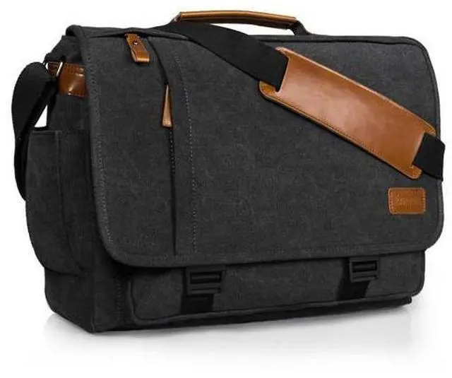 Main image of ESTARER Men Messenger Bag 15.6 inch, Water-resistant Canvas Computer Work Bag, Laptop Shoulder Bag Briefcase Satchel, Dark Grey