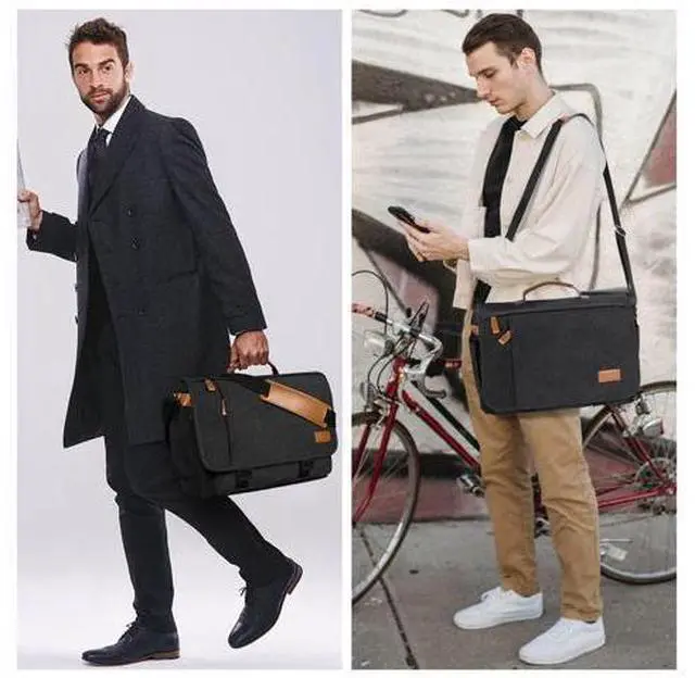Alt view image 2 of 5 - ESTARER Men Messenger Bag 15.6 inch, Water-resistant Canvas Computer Work Bag, Laptop Shoulder Bag Briefcase Satchel, Dark Grey