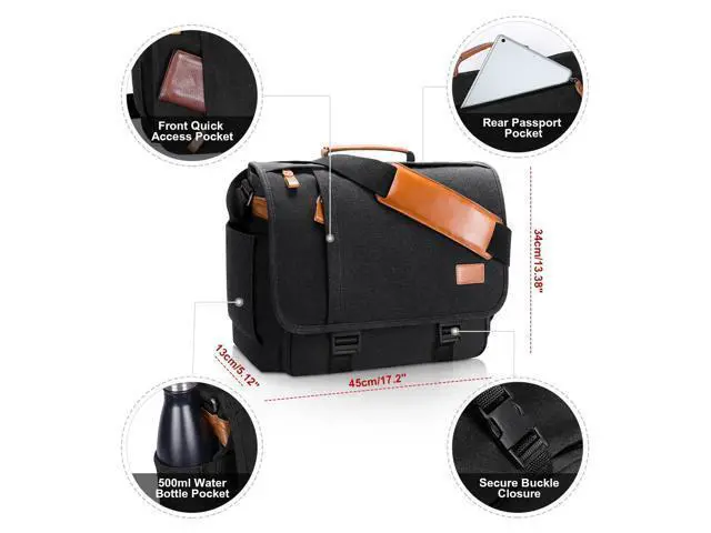 Alt view image 3 of 5 - ESTARER Men Messenger Bag 15.6 inch, Water-resistant Canvas Computer Work Bag, Laptop Shoulder Bag Briefcase Satchel, Dark Grey
