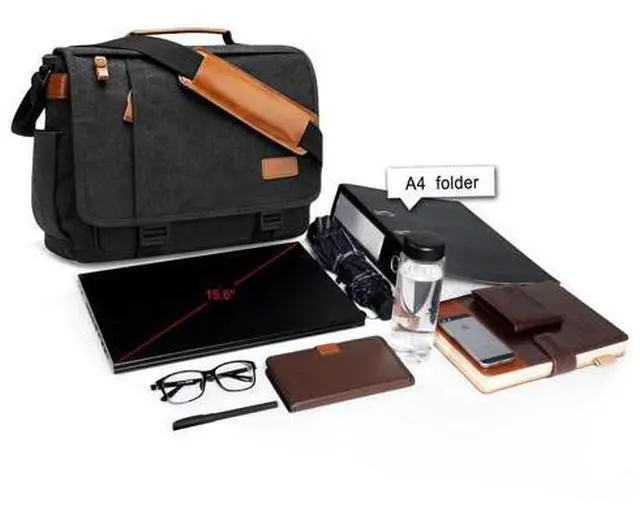 Alt view image 4 of 5 - ESTARER Men Messenger Bag 15.6 inch, Water-resistant Canvas Computer Work Bag, Laptop Shoulder Bag Briefcase Satchel, Dark Grey