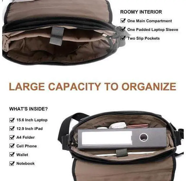 Alt view image 5 of 5 - ESTARER Men Messenger Bag 15.6 inch, Water-resistant Canvas Computer Work Bag, Laptop Shoulder Bag Briefcase Satchel, Dark Grey