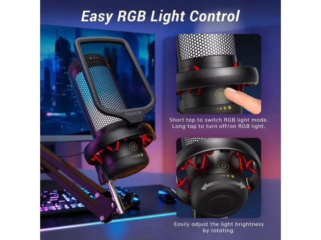Alt view image 4 of 7 - Gaming USB Microphone Set for PC, TONOR RGB Condenser Mic with Boom Arm, RGB
