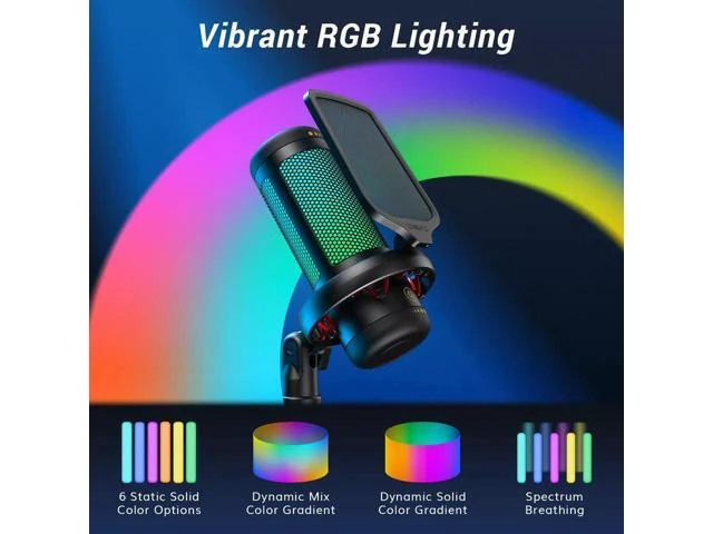 Alt view image 5 of 7 - Gaming USB Microphone Set for PC, TONOR RGB Condenser Mic with Boom Arm, RGB