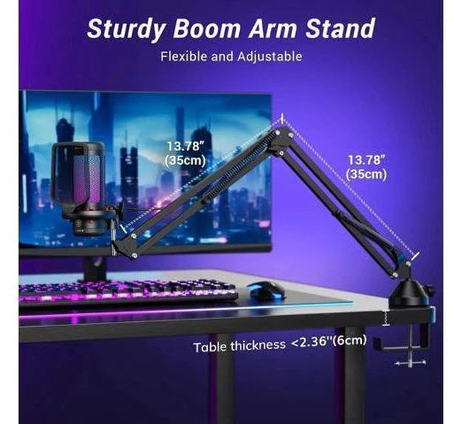 Alt view image 6 of 7 - Gaming USB Microphone Set for PC, TONOR RGB Condenser Mic with Boom Arm, RGB