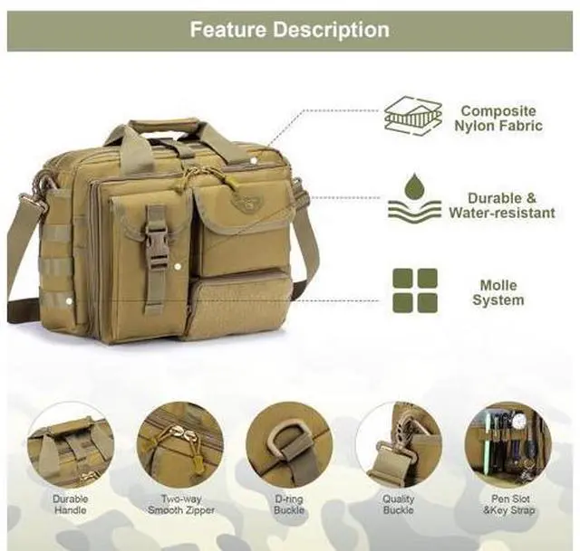 Alt view image 5 of 5 - Stypos Tactical Messenger Bag, Tactical Briefcase for Man Military Laptop Bag 15.6/17.3 Inch Messenger Shoulder Bag