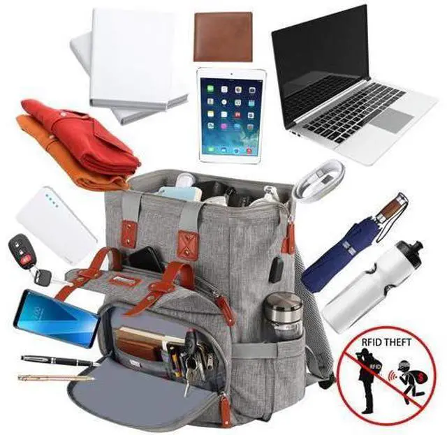 Alt view image 3 of 5 - FALANKO Laptop Backpack for Women, Work Doctor Teacher Nurse Wide Open College School Student 17.3 Inch Laptops Bookbag Purse with USB Charging Port, Travel RFID Computer Bag for Men Women Girls Grey