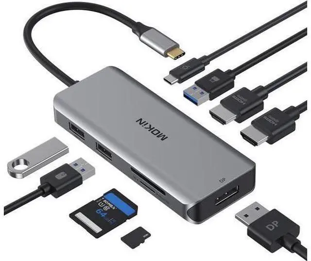 Main image of Docking Station USB C Adapter 9 in 1 Triple Display Multiport Dongle with 2 HDMI 4K DisplayPort 3 USB 100W PD SD/TF Card Reader for MacBook Pro Air Type C Laptops