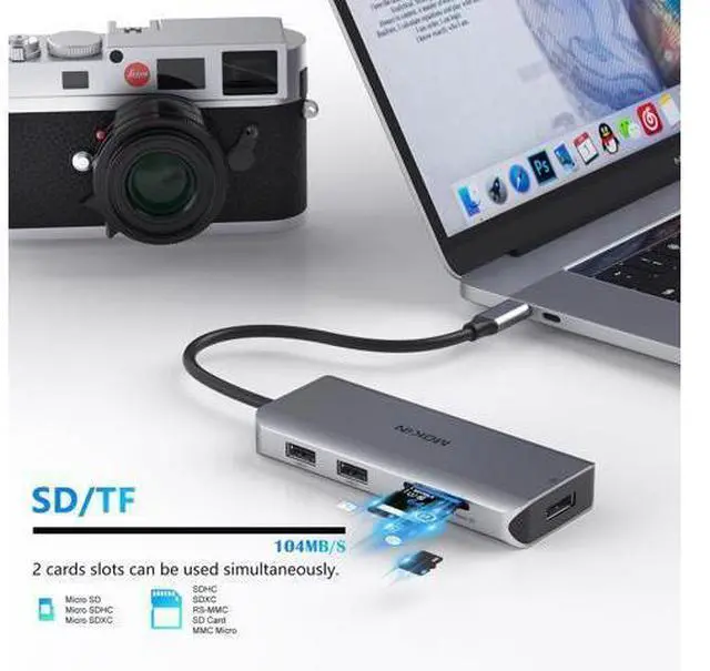 Alt view image 6 of 6 - Docking Station USB C Adapter 9 in 1 Triple Display Multiport Dongle with 2 HDMI 4K DisplayPort 3 USB 100W PD SD/TF Card Reader for MacBook Pro Air Type C Laptops