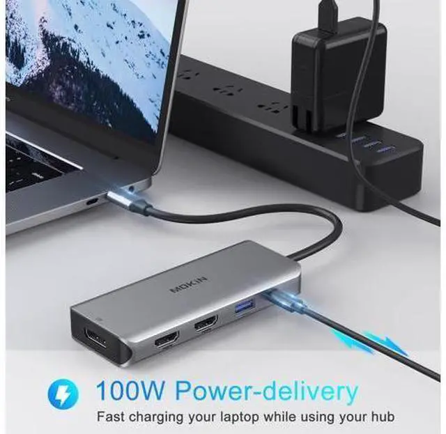Alt view image 5 of 6 - Docking Station USB C Adapter 9 in 1 Triple Display Multiport Dongle with 2 HDMI 4K DisplayPort 3 USB 100W PD SD/TF Card Reader for MacBook Pro Air Type C Laptops