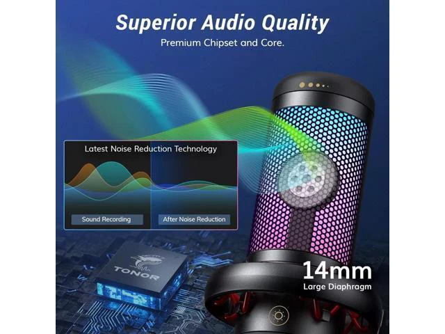 Alt view image 2 of 7 - Gaming USB Microphone Set for PC, TONOR RGB Condenser Mic with Boom Arm, RGB