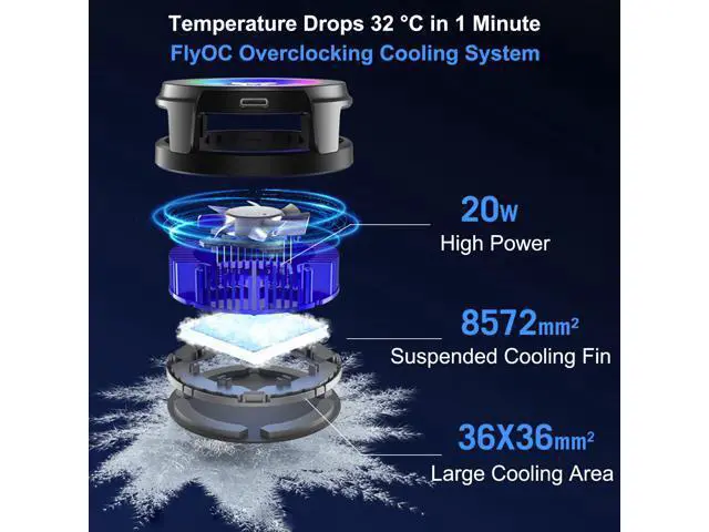 Alt view image 2 of 6 - Flydigi B6X Magnetic Cellphone Cooler, Powerful 20W Intelligent Frequency Conversion Temperature Control, Prevent Condensate, Larger 36x36mm Cooling Area, Portable Cooling Fan for Phone/Tablet/Ipad