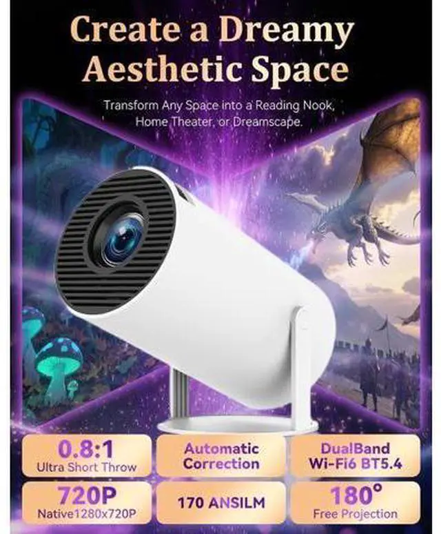 Alt view image 3 of 7 - Window Scene Projector, 4k Book Projector for Reading, Window Projector Scenes with Wifi and Bluetooth, Low Latency & 210° Rotation, ±15°auto Keystone Ambience Fantasy Window Projector