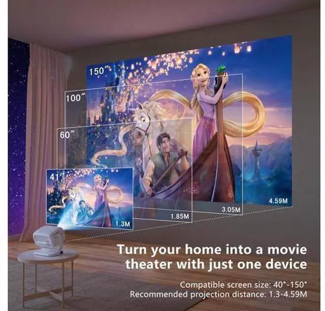 Alt view image 3 of 3 - 4K Projector, Auto Focus with Built-in Stand, 5000 Lumens, WiFi Bluetooth, 40-150 inch Display, Android System