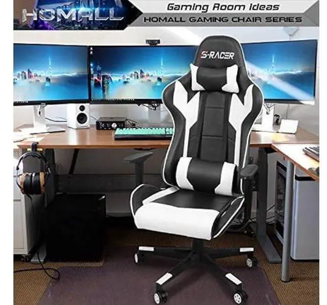 Alt view image 2 of 5 - Homall Gaming Chair, Office Chair High Back Computer Chair Leather Desk Chair Racing Executive Ergonomic Adjustable Swivel Task Chair with Headrest and Lumbar Support (White)