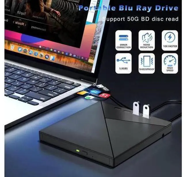 Alt view image 6 of 7 - 7 in 1 External Blu Ray Drive, 4K Blu Ray Burner with USB 3.0 Type-C Portable Blu Ray Drive, CD DVD Burner 3D BD Player with SD/TF Ports, 4K Optical Drive Compatible with Windows, Linux, MacOSdd