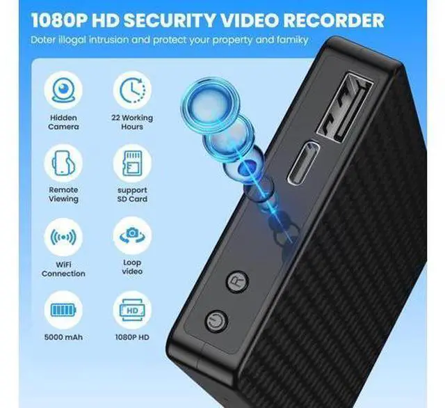 Alt view image 2 of 7 - Hidden Camera Portable Charger 2K Full HD Cameras with WiFi and Night Vision 5000mAh Battery Wireless Mini Nanny Cam for Home Security Indoor Motion Detection