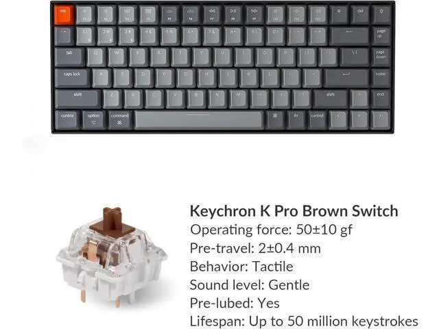 Alt view image 6 of 7 - Keychron K2 75% Layout Bluetooth Wireless Mechanical Keyboard K Pro Brown Switch/White LED Backlit/USB C/Anti Ghosting/N-Key Rollover, 84 Keys Gaming Keyboard for Mac Windows-Version 2