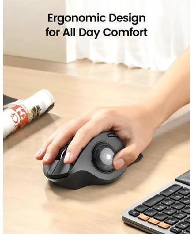 Alt view image 3 of 7 - Wireless Trackball Mouse EM01 NL Ergonomic Bluetooth Rollerball Thumb Rechargeable Computer Laptop Mouse Adjustable Angle & 3 Device Connection for PC Mac Windows-Gray Ball