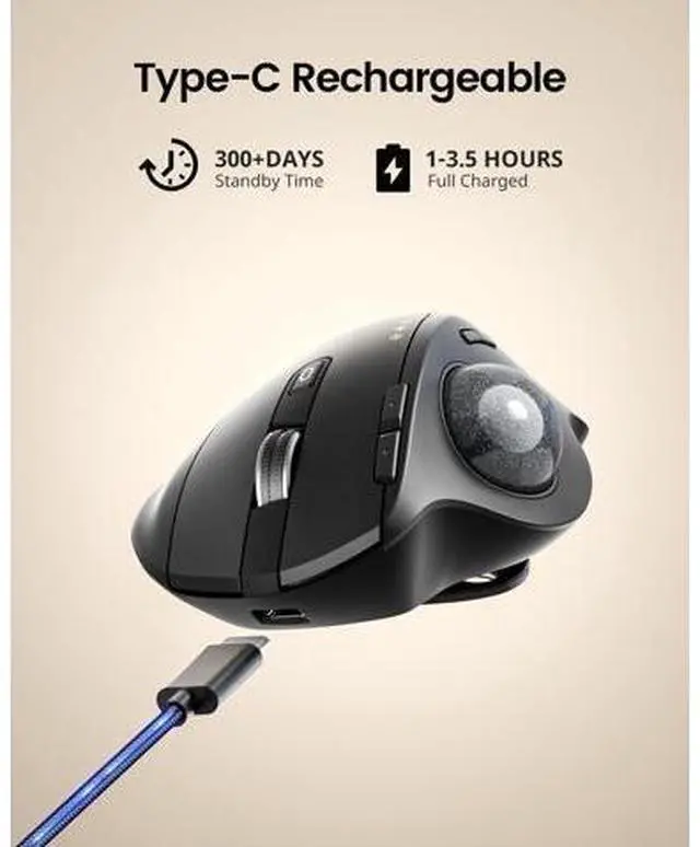 Alt view image 6 of 7 - Wireless Trackball Mouse EM01 NL Ergonomic Bluetooth Rollerball Thumb Rechargeable Computer Laptop Mouse Adjustable Angle & 3 Device Connection for PC Mac Windows-Gray Ball
