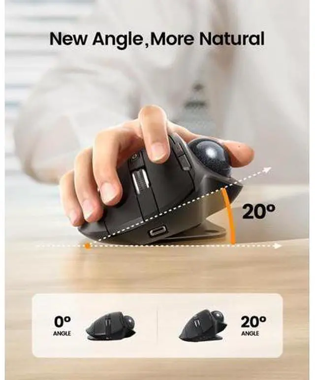 Alt view image 2 of 7 - Wireless Trackball Mouse EM01 NL Ergonomic Bluetooth Rollerball Thumb Rechargeable Computer Laptop Mouse Adjustable Angle & 3 Device Connection for PC Mac Windows-Gray Ball
