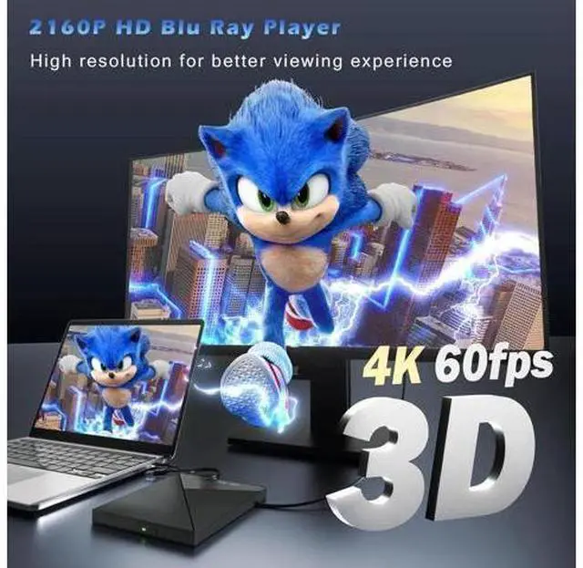 Alt view image 2 of 7 - 7 in 1 External Blu Ray Drive, 4K Blu Ray Burner with USB 3.0 Type-C Portable Blu Ray Drive, CD DVD Burner 3D BD Player with SD/TF Ports, 4K Optical Drive Compatible with Windows, Linux, MacOSdd