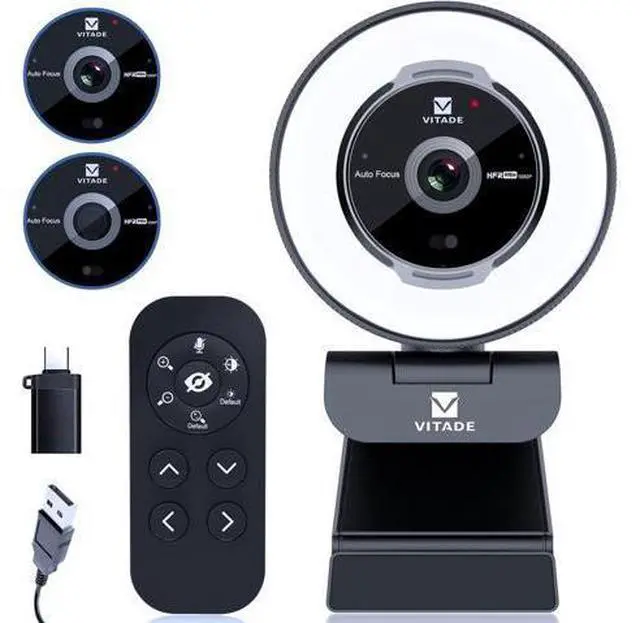 Main image of Zoomable Webcam with Remote Control, 1080P 60FPS Streaming with Ring Light and Microphone, Pro USB Webcam with 5X Digital Zoom and Privacy Cover for Zoom/Skype/Teams/PC/Laptop/Mac