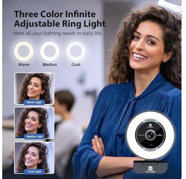 Alt view image 3 of 7 - Zoomable Webcam with Remote Control, 1080P 60FPS Streaming with Ring Light and Microphone, Pro USB Webcam with 5X Digital Zoom and Privacy Cover for Zoom/Skype/Teams/PC/Laptop/Mac